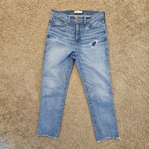 MADEWELL Mid-Rise Classic Straight Crop Stretch Jeans w/ Raw Hem, Size 30